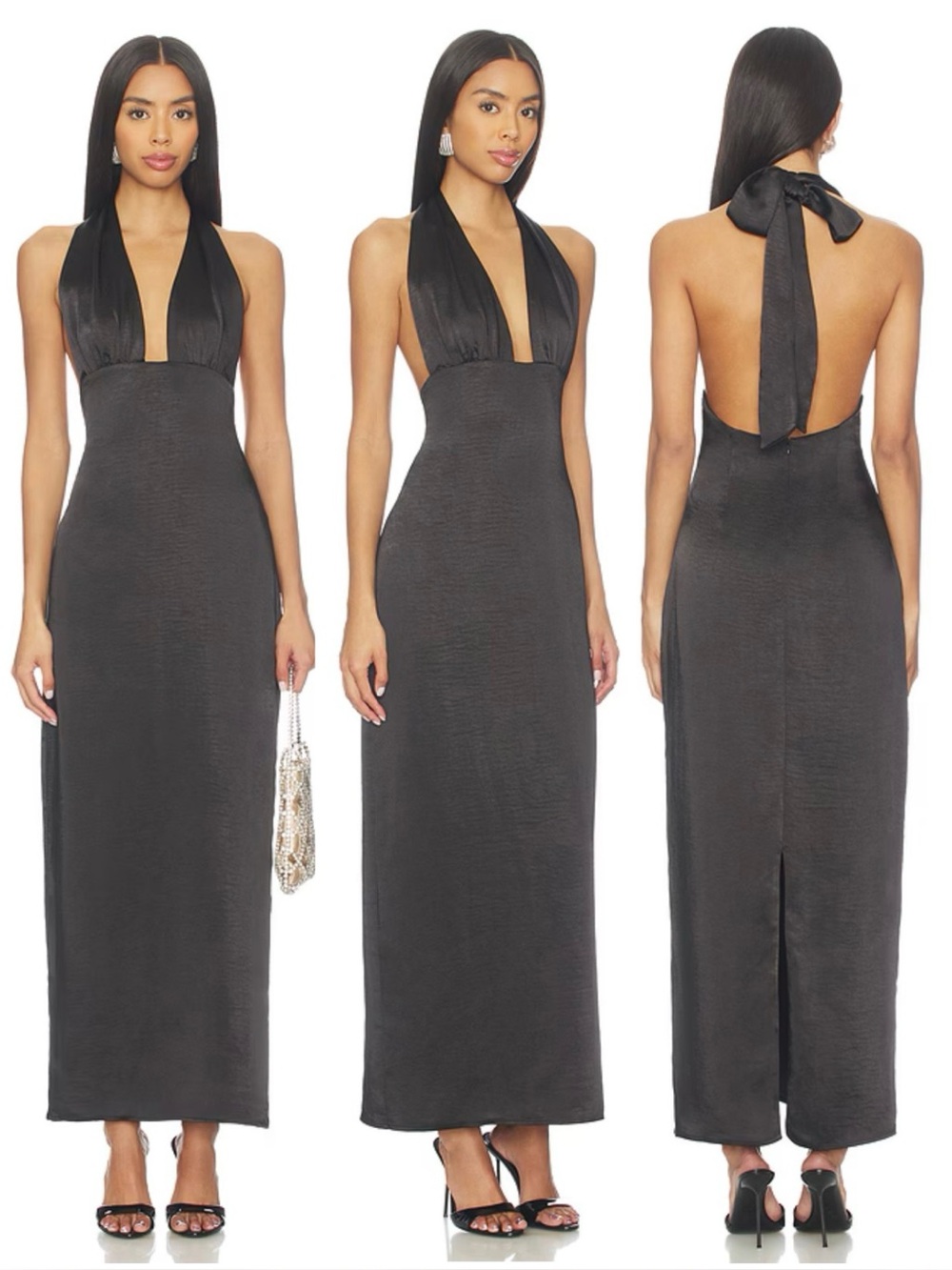 $88 REVOLVE SILKY HALTER MAXI WEDDING BLACK TIE MICHAEL COSTELLO LPA BEC BRIDGE